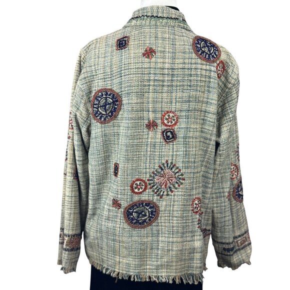 CHICO'S Womens Size 1 Green Multicolored Bohemian Embroidery Short Green Jacket - Picture 6 of 16